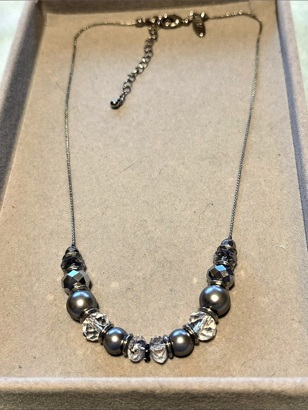 New York & Company Beaded Statement Necklace Gray & Silver
